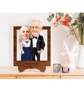 BK Gift Kişiye Özel Dede ve Büyükanne Karikatürlü Ahşap Standlı 3D Biblo-1 (Beyaz)