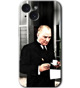 İphone 15 Kılıf HD Desen Baskılı Kılıf - Atatürk Türk Kahvesi