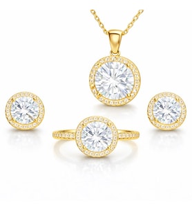 Gümüş Gold Yuvarlak Montür Tek Taş Kadın Set