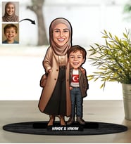 BK Gift Kişiye Özel Anne ve Erkek Çocuk Karikatürlü Ahşap Biblo-2, Anneye Hediye, Anneler Günü Hediyesi, Eşe Hediye