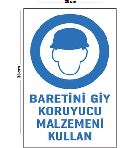 Metal Baretini Giy Koruyucu Malzemeni Kullan 20cm x 30cm A4 Büyüklüğünde Uyarı Levhası Yönlendirme