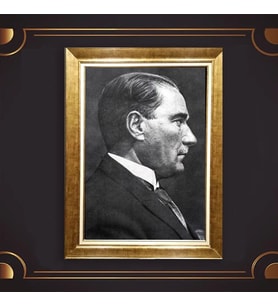 Altın Varaklı Çerçeveli Paspartulu Atatürk Tablo z5130 (Gold)