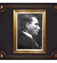 Altın Varaklı Çerçeveli Paspartulu Atatürk Tablo z5130 (Gold)
