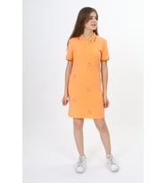 Toontoy Kız Çocuk Polo Yaka Garni Detaylı Baskılı Elbise (Oranj)