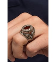 Oval Akik Taşlı 925 Erkek Gümüş Yüzük