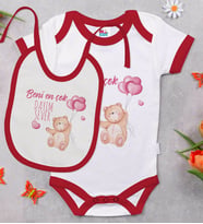 BK Kids Beni En Çok Dayım Sever Tasarımlı Kırmızı Bebek Body Zıbın ve Mama Önlüğü Hediye Seti-1