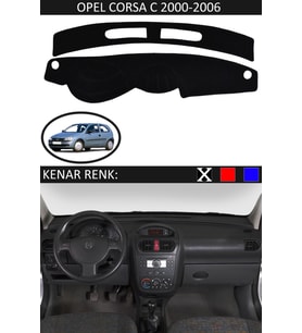 Opel Corsa C 2000-2006 İçin Uygun Torpido Koruma Halısı Siyah Kenar Renk Siyah