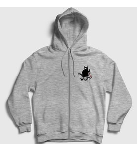 Presmono Unisex Gri What Cat Kedi Fermuarlı Kapüşonlu Sweatshirt 415397tt (Gri)