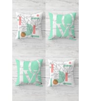 Love Yazılı Çizgi Desenli Gizli Fermuarlı Kırlent Kılıfı Koltuk Yastık Kılıfı Takım(4adet) (Mint Yeşili)