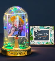 Size Özel Fotoğraflı İsimli Led Işıklı Fanus ve İyi Ki Varsın Hediye Kartı (Model 5)