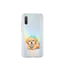 Xiaomi Mi 9 Lite ile Uyumlu Splash Köpek Tasarımlı Şeffaf Silikon Kılıf