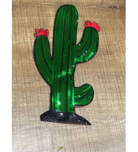 29X14 CM ÜTÜ İLE YAPIŞAN PUL PAYETLİ YEŞİL KAKTÜS ARMA YAMA DİKİŞ AKSESUARI