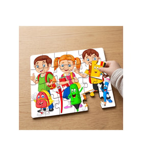 Okula Giden Mutlu Çocuklar Tasarımlı 24 Parça Ahşap Çocuk Puzzle MPK0169
