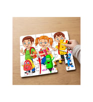 Okula Giden Mutlu Çocuklar Tasarımlı 24 Parça Ahşap Çocuk Puzzle MPK0169