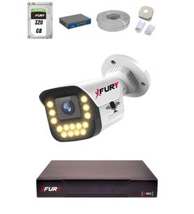 FURY 15 Warm LED Ip Güvenlik Kamera Seti 1 Kameralı Sesli 4mp Gece Renkli Su Geçirmez 1403s 320GB