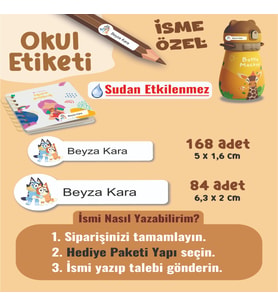 Okul Etiketi Kalem Defter Etiketi Bluei Temalı Özel İsim Yazılabilen Etiket - 252Adet