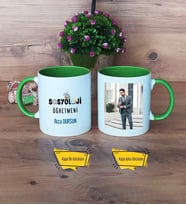 Sosyoloji Öğretmeni Kupa Bardak Yeşil Fotoğraflı Öğretmenler Günü Hediyesi