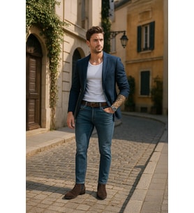 Erkek Slim Fit Normal Bel Düz Kesim Dar Paça Likralı İndigo Jean Pantolon