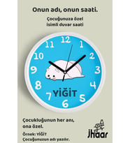 İsme Özel Sevimli Beyaz Fok Çocuk Odası Duvar Saati Orta Boy 30 cm Beyaz Camlı Sessiz