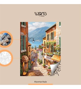 Denize Çıkan Sokaklar Sayılarla Boyama Seti 40x 50 cm (Tuvale Gerili)