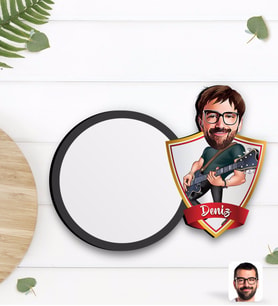 BK Gift Kişiye Özel Erkek Gitarist Karikatürlü Ahşap Bardak Altlığı-1