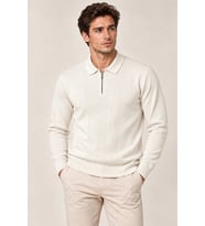 Erkek Polo Yaka Yarım Fermuarlı Önü Fitilli Slim Fit Akrilik Pamuk Triko Kazak