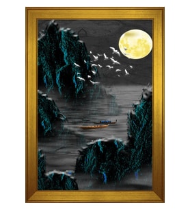 Soyut Şekiller Motifli Kanvas Tablo 50 x 70 cm Gold Çerçeve