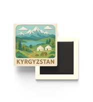 Kırgızistan - Kyrgyzstan - Paper Cut Art - Baskılı Buzdolap Magneti Kare - 9x9 cm