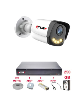 FURY 1 Kameralı 4 Warm Led Gece Renkli Görüş-Cepten İzle-Su Geçirmez Güvenlik Kamerası Seti 250GB