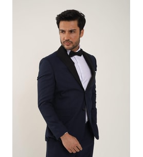 Lacivert Erkek Slim Fit Düz Sivri Yaka Smokin Takım - 84192