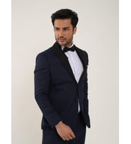 Lacivert Erkek Slim Fit Düz Sivri Yaka Smokin Takım - 84192