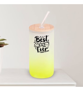 BK Gift İsimli Dad Tasarımlı Sarı Renk Pipetli Buzlu Cam Bardak 600ml - 5, Babaya Hediye, Doğum Günü Hediyesi