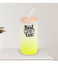 BK Gift İsimli Dad Tasarımlı Sarı Renk Pipetli Buzlu Cam Bardak 600ml - 5, Babaya Hediye, Doğum Günü Hediyesi