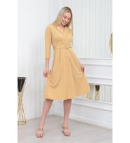 Neşeli Butik Kadın kemer detaylı midi boy elbise DKS016 (Bej)