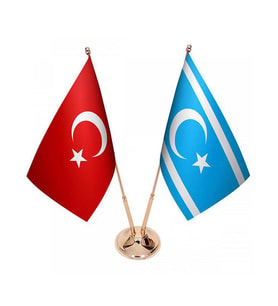 Masa Üstü Kerkük Türkmeneli Bayrağı Türk Bayrağı İkili Pirinç Direk Masa Bayrak Seti