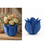 3D Baskı Lotus Yapraklı Vazo - Dekoratif Çiçeklik-Mavi