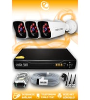 ELITCAM 3 Kameralı Kare 3 Dış Kamera Set HDD'siz Full HD Gece Görüşlü Güvenlik Kamerası Sistemi