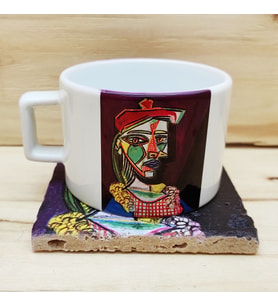 Pablo Picasso Set 4 - Çay/Kahve Fincanı-Traverten Bardak Altlığı 1