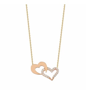 Kalp Altın Kolye Sen ve Ben 14K Rose Gold