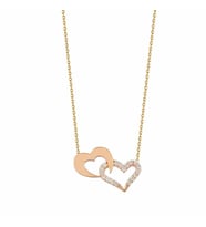 Kalp Altın Kolye Sen ve Ben 14K Rose Gold