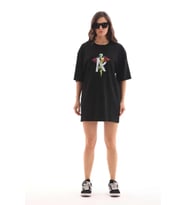 pilelistore- Unisex Bisiklet Yaka Baskılı Oversize T-Shirt - Siyah