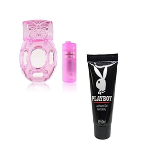 Erolife Esnek Jel Silikon Titreşimli Klitoral Uyarıclı Pens Halkası  + Playboy Lubricant Jel