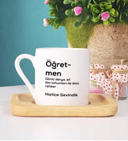 Öğretmen Türk Kahvesi Fincanı Ahşap Altlıklı