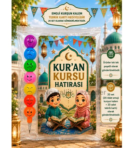 Kur'an Kursu Hatırası 20 Adet Emoji Yumurtlayan Kurşun Kalem Tebrik Kartı Hediye Seti