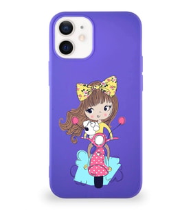 Apple iPhone 12 Mini Soft Premier Kapak Vespagirl Tasarımlı Silikon Kılıf - Mor (Şeffaf)