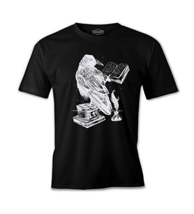 A Raven Reading Book Siyah Erkek Tshirt