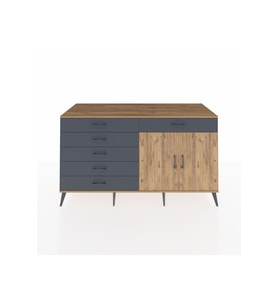 Kronos Konsol Tek Raflı 6 Çekmeceli 2 Kapaklı 176x59x99 Çam-Çam/Antrasit