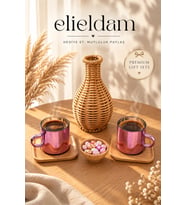Doğum Günü Özel Gün Rose Coffee 2'li Pembe Cam Fincan, Rattan Vazo ve Draje Sunumluk Seti