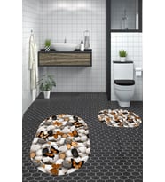 EVDEYA 3D Dijital Yıkanabilir Kelebek Desen İkili Banyo Halısı Paspas Oval Klozet Takımı, OKLOZET-44-KAHVE, (Kahverengi)
