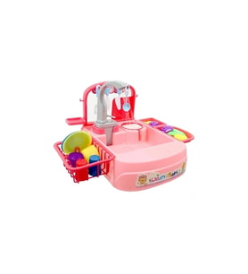 Bulaşık Yıkama Seti - Pilli Su Akıtan Modern Lavabo Pembe